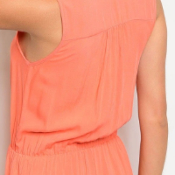 Sleeveless Embellished Romper Coral L - Picture 4 of 5
